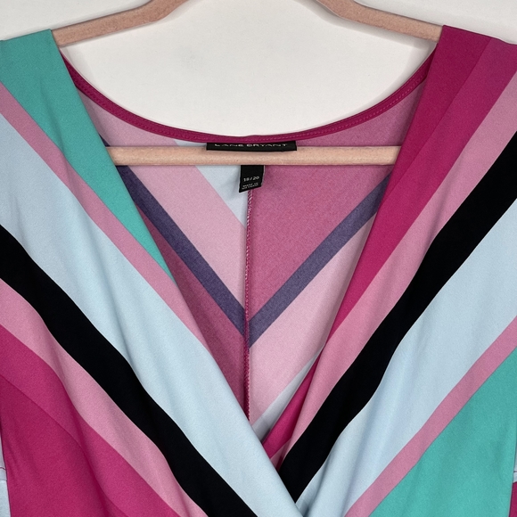 2/$30 Lane Bryant Faux Wrap Cold Shoulder Midi High Low Dress 18/20 Multi #7130 - Picture 4 of 16